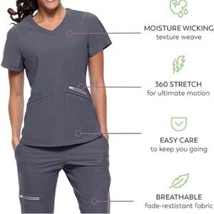 HH360 pewter gray  V-Neck Scrub Top & straight/bootcut pant Set.